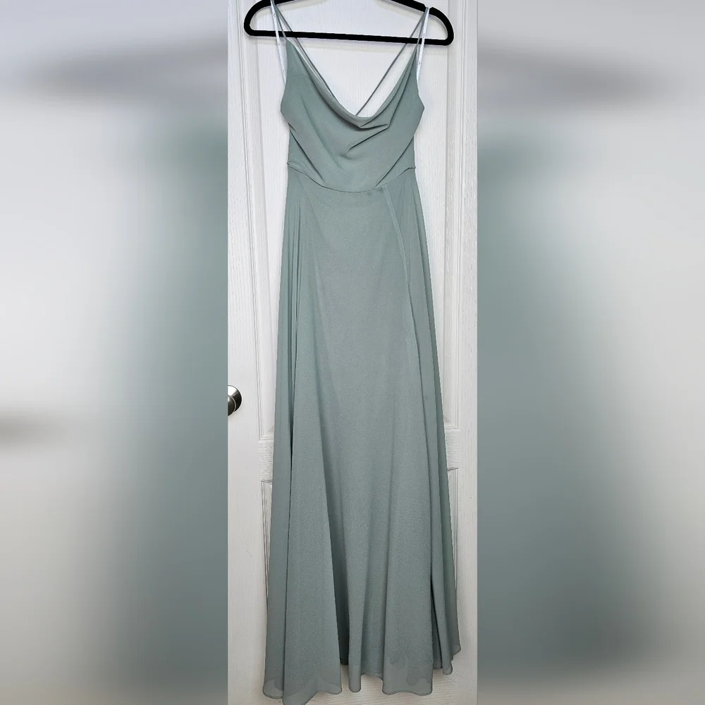 Lulus Romantically Speaking Sage Green Cowl Lace-Up Back Maxi Dress